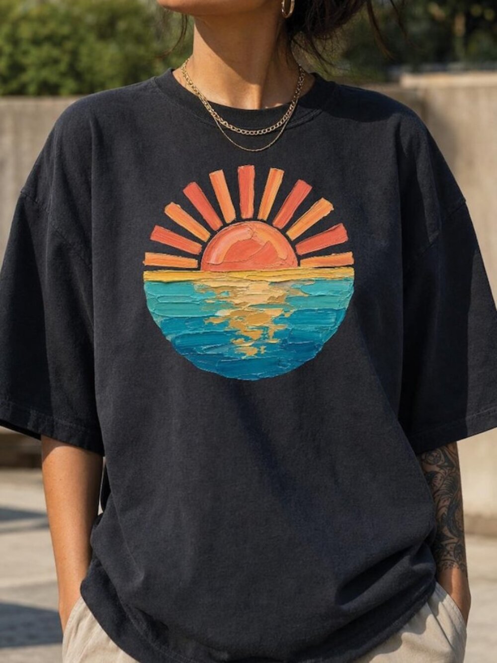 Sunset Beach Shirt, Coastal Ocean Graphic Tee, Retro Summer Vacation T Shirt